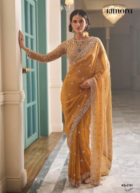 Yellow Colour Iconic Vol 5 By Kimora Fancy Fabric Designer Beads Work Saree Ks 5791